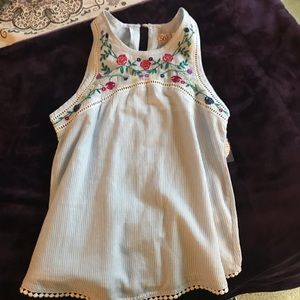 Striped cotton tank w/ embroidered flowers